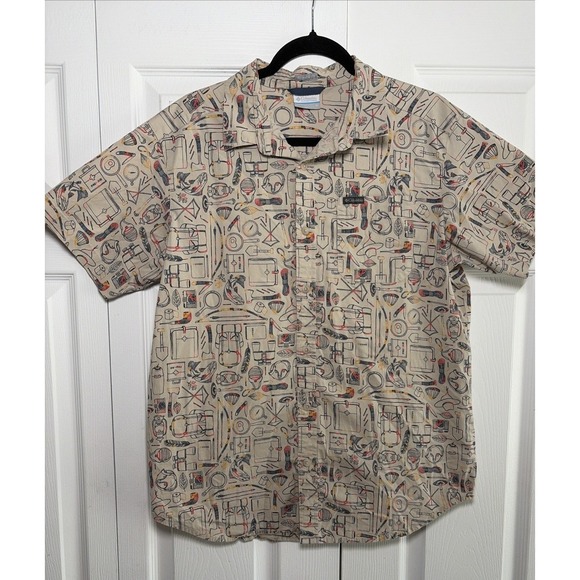 Columbia Other - Columbia Rapid Rivers‎ Printed Shirt Mens Size M Beige Camping Gear Cotton Blend